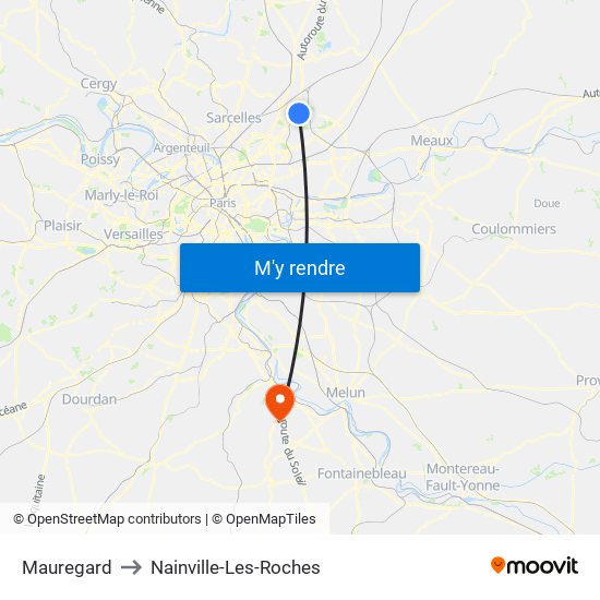 Mauregard to Nainville-Les-Roches map