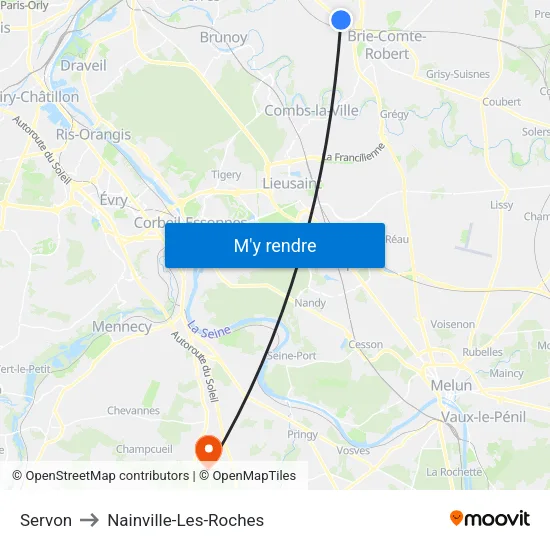 Servon to Nainville-Les-Roches map