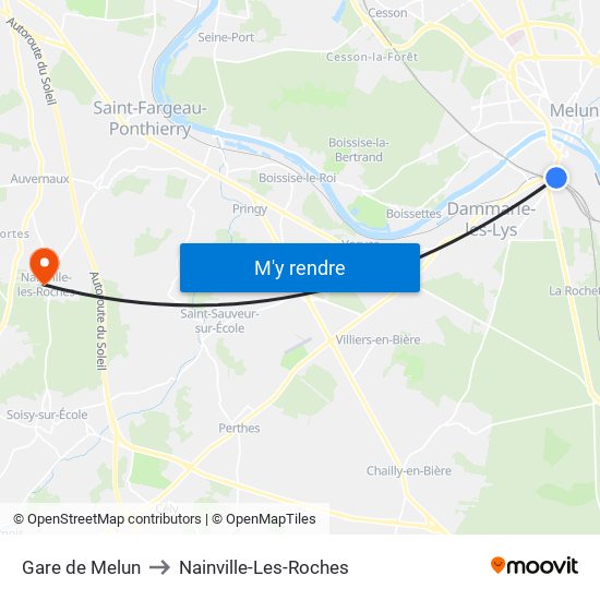 Gare de Melun to Nainville-Les-Roches map