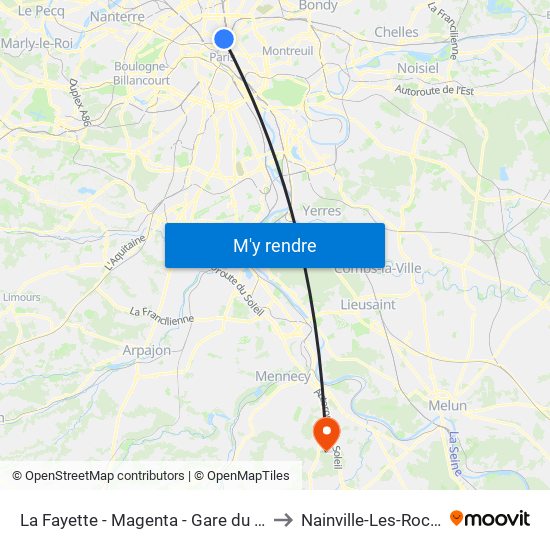 La Fayette - Magenta - Gare du Nord to Nainville-Les-Roches map