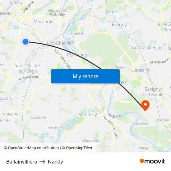 Ballainvilliers to Nandy map