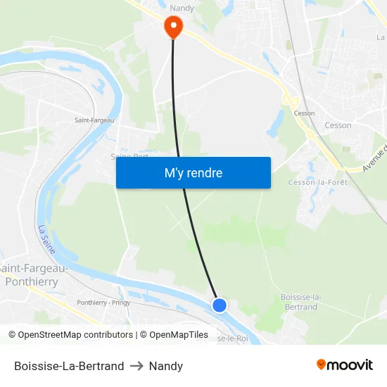 Boissise-La-Bertrand to Nandy map