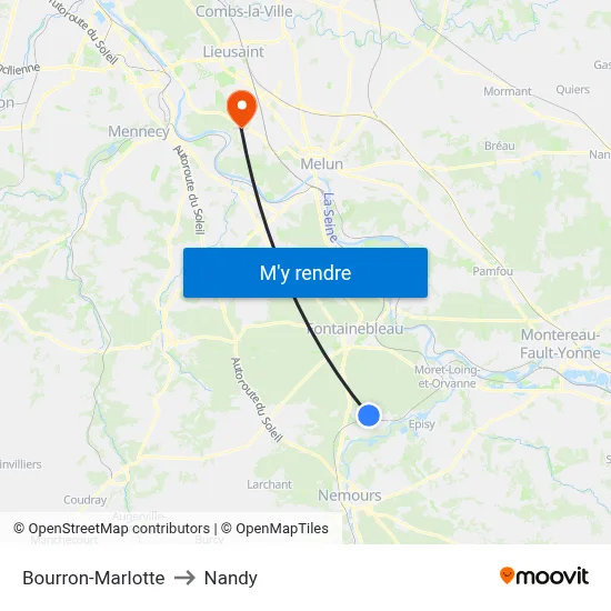 Bourron-Marlotte to Nandy map