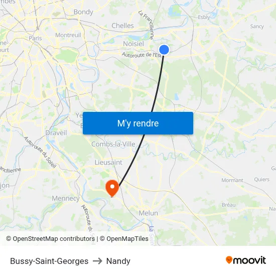 Bussy-Saint-Georges to Nandy map