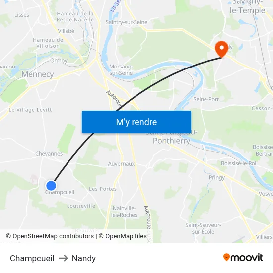 Champcueil to Nandy map