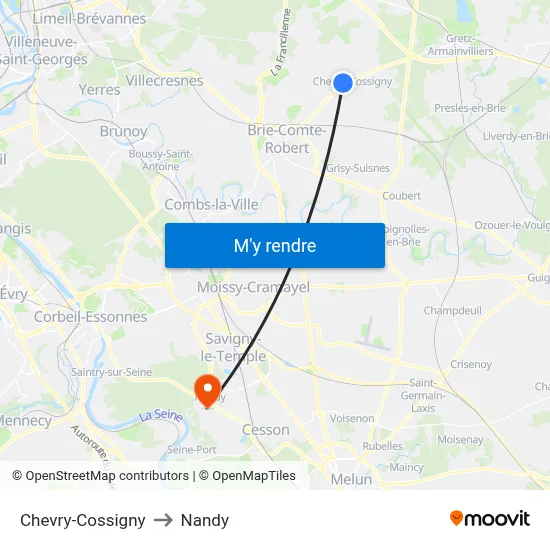 Chevry-Cossigny to Nandy map
