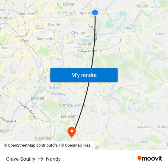 Claye-Souilly to Nandy map