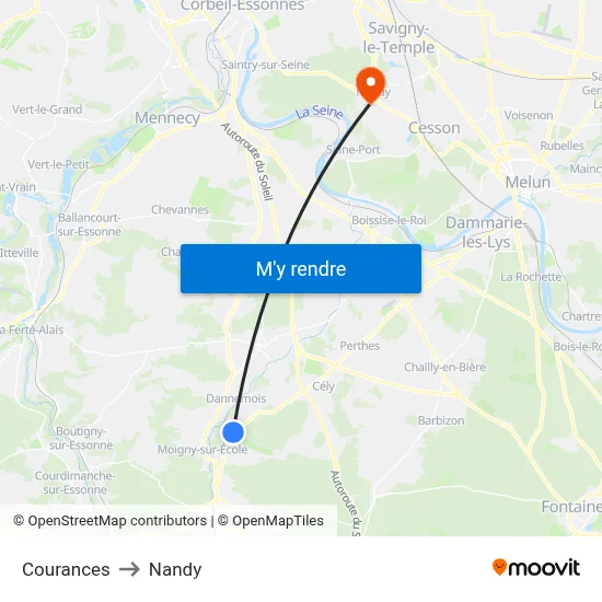 Courances to Nandy map