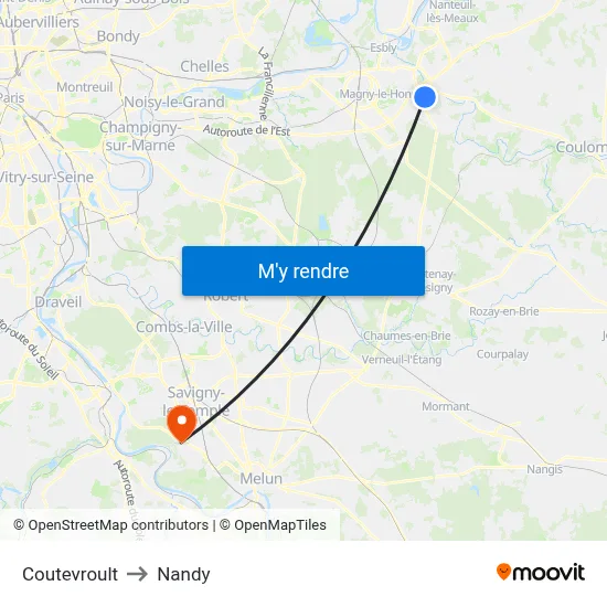 Coutevroult to Nandy map