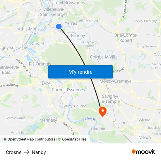 Crosne to Nandy map