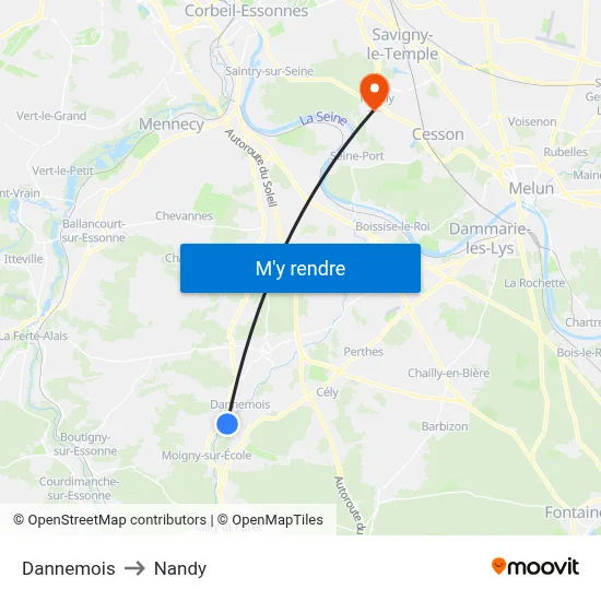 Dannemois to Nandy map