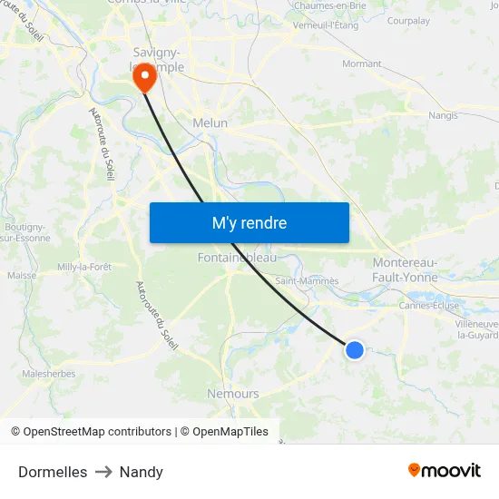 Dormelles to Nandy map