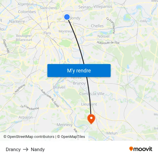 Drancy to Nandy map