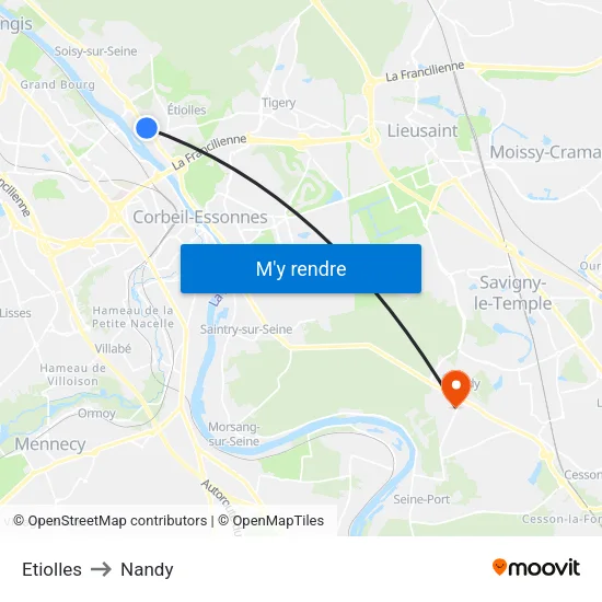 Etiolles to Nandy map