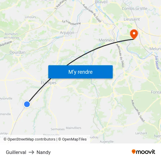 Guillerval to Nandy map