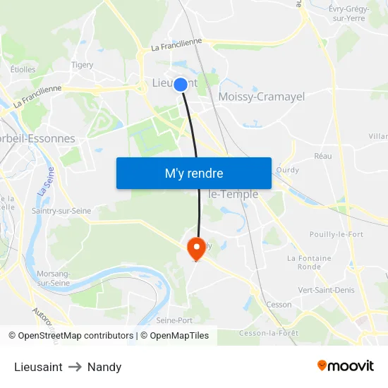 Lieusaint to Nandy map