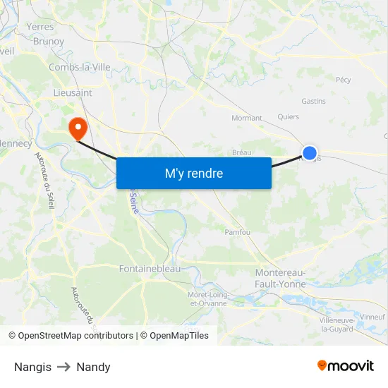 Nangis to Nandy map