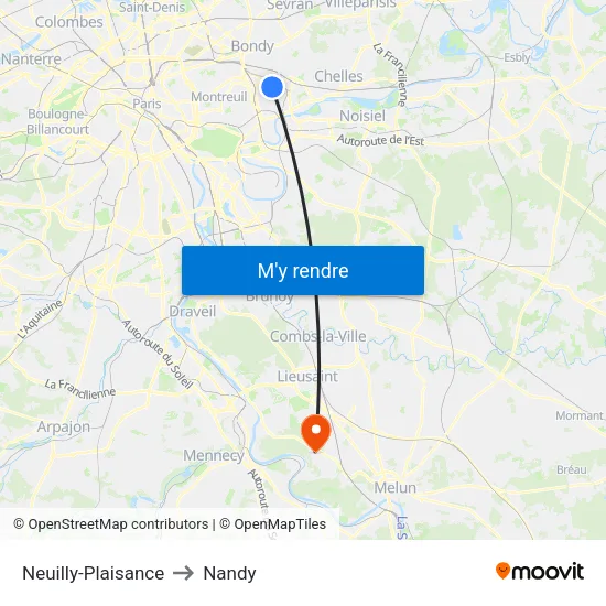 Neuilly-Plaisance to Nandy map