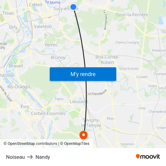 Noiseau to Nandy map
