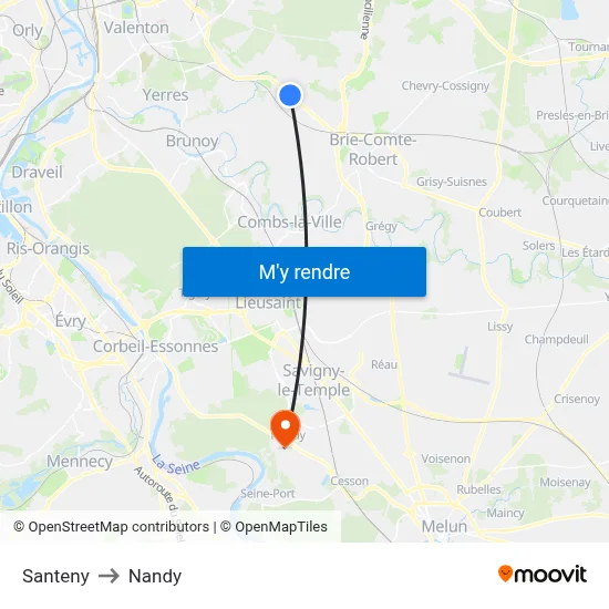 Santeny to Nandy map