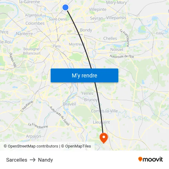 Sarcelles to Nandy map