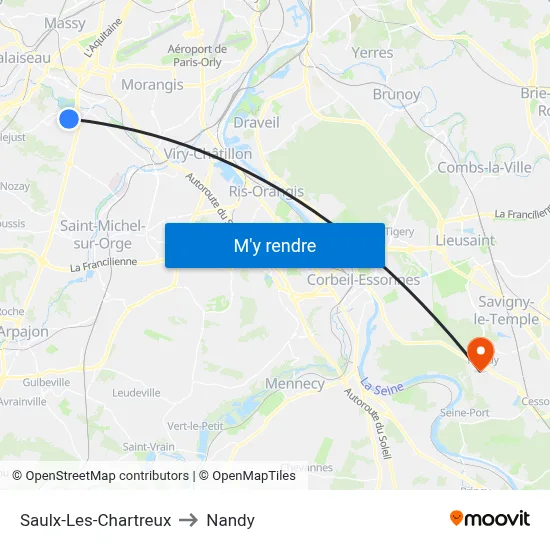 Saulx-Les-Chartreux to Nandy map