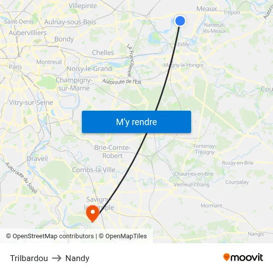 Trilbardou to Nandy map
