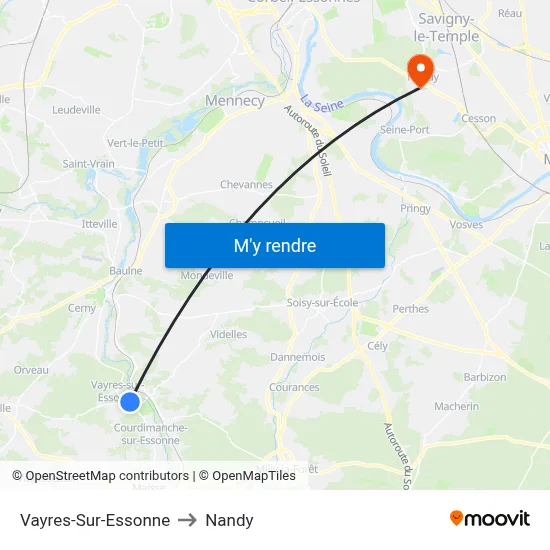 Vayres-Sur-Essonne to Nandy map