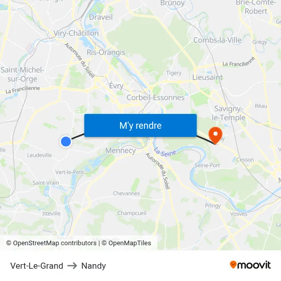 Vert-Le-Grand to Nandy map