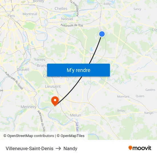 Villeneuve-Saint-Denis to Nandy map