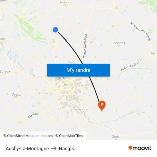 Auchy-La-Montagne to Nangis map