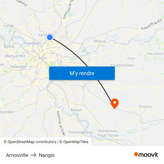Arnouville to Nangis map