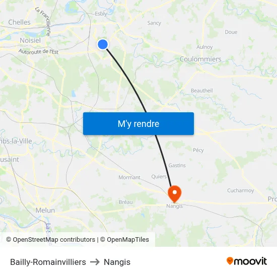 Bailly-Romainvilliers to Nangis map