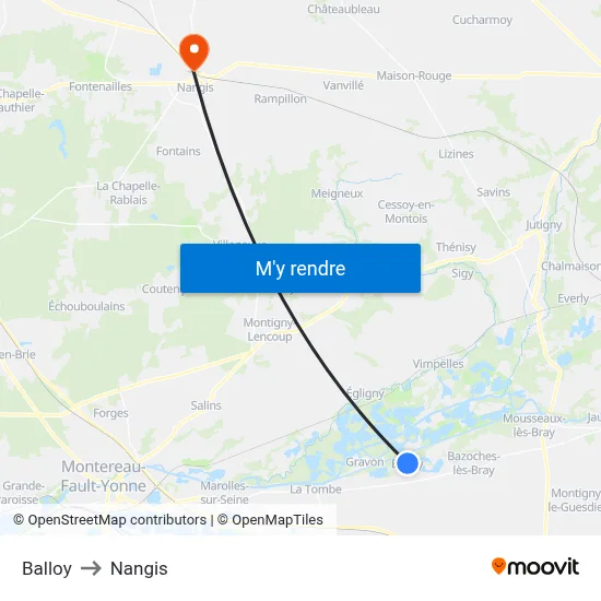 Balloy to Nangis map