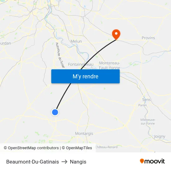 Beaumont-Du-Gatinais to Nangis map