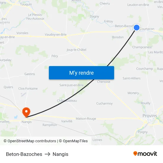 Beton-Bazoches to Nangis map