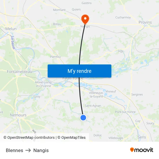 Blennes to Nangis map