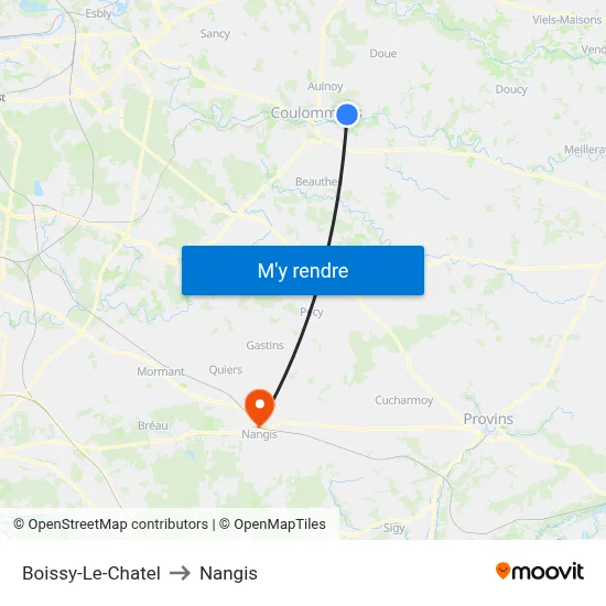 Boissy-Le-Chatel to Nangis map