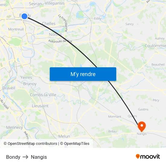 Bondy to Nangis map