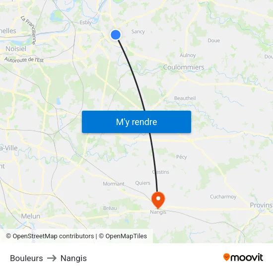 Bouleurs to Nangis map