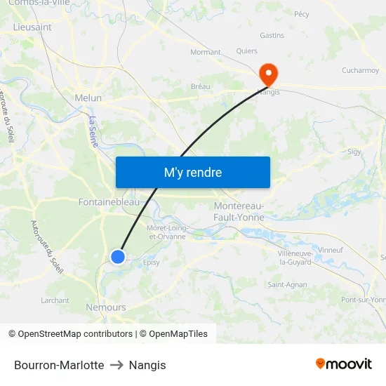 Bourron-Marlotte to Nangis map