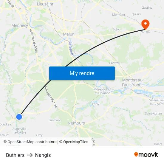 Buthiers to Nangis map