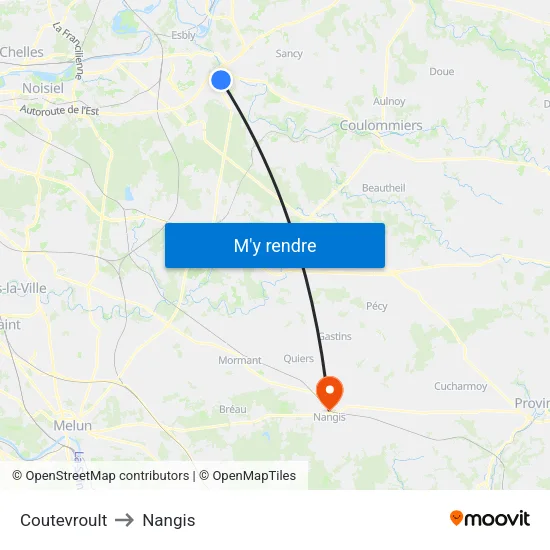 Coutevroult to Nangis map