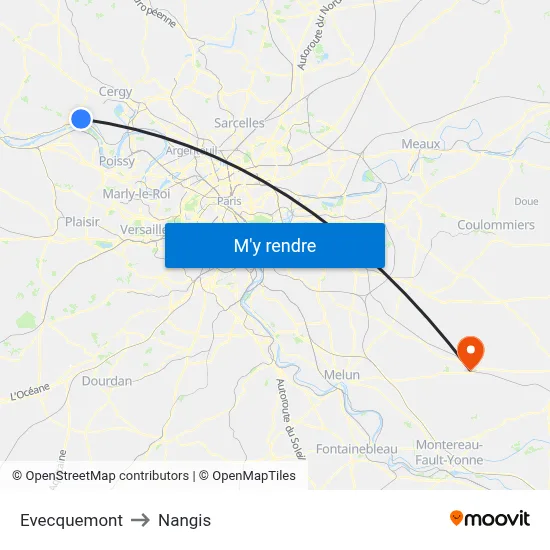 Evecquemont to Nangis map