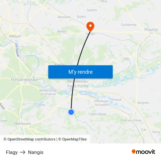 Flagy to Nangis map