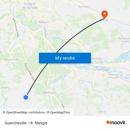 Guercheville to Nangis map