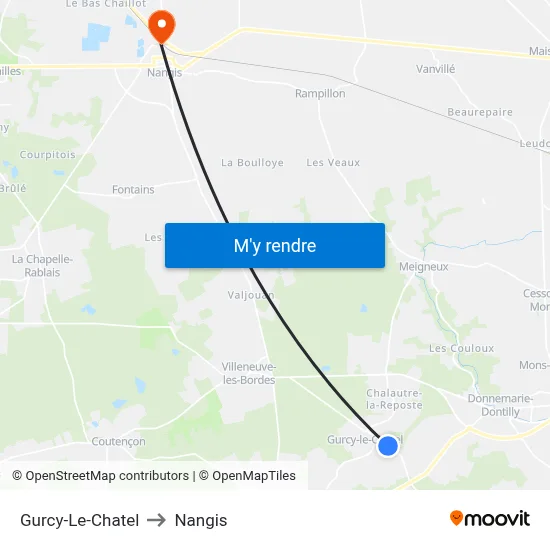 Gurcy-Le-Chatel to Nangis map