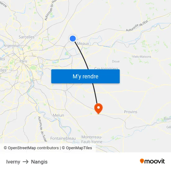 Iverny to Nangis map