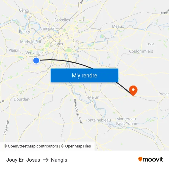 Jouy-En-Josas to Nangis map