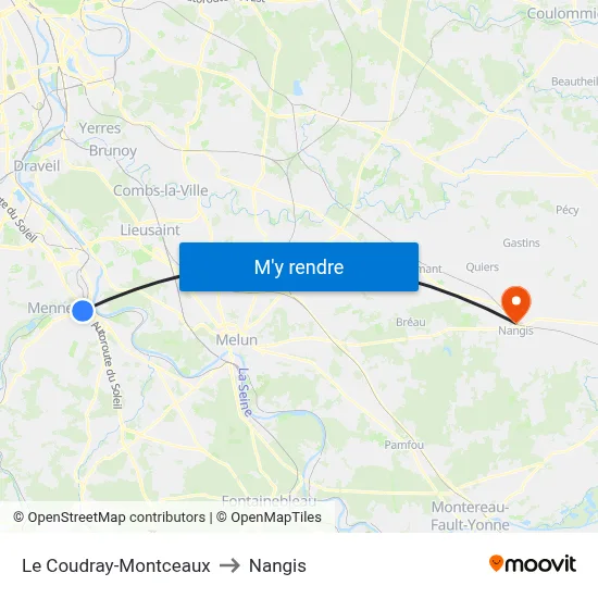 Le Coudray-Montceaux to Nangis map